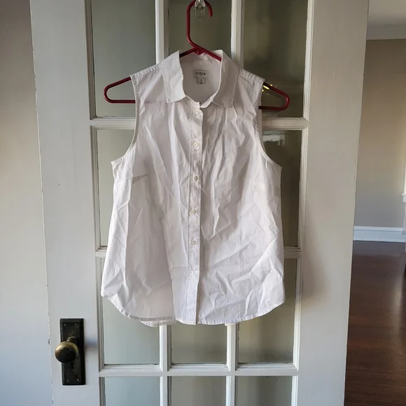 J. Crew Sleeveless Cotton Poplin Shirt in Signature Fit White Size S - Picture 3 of 17